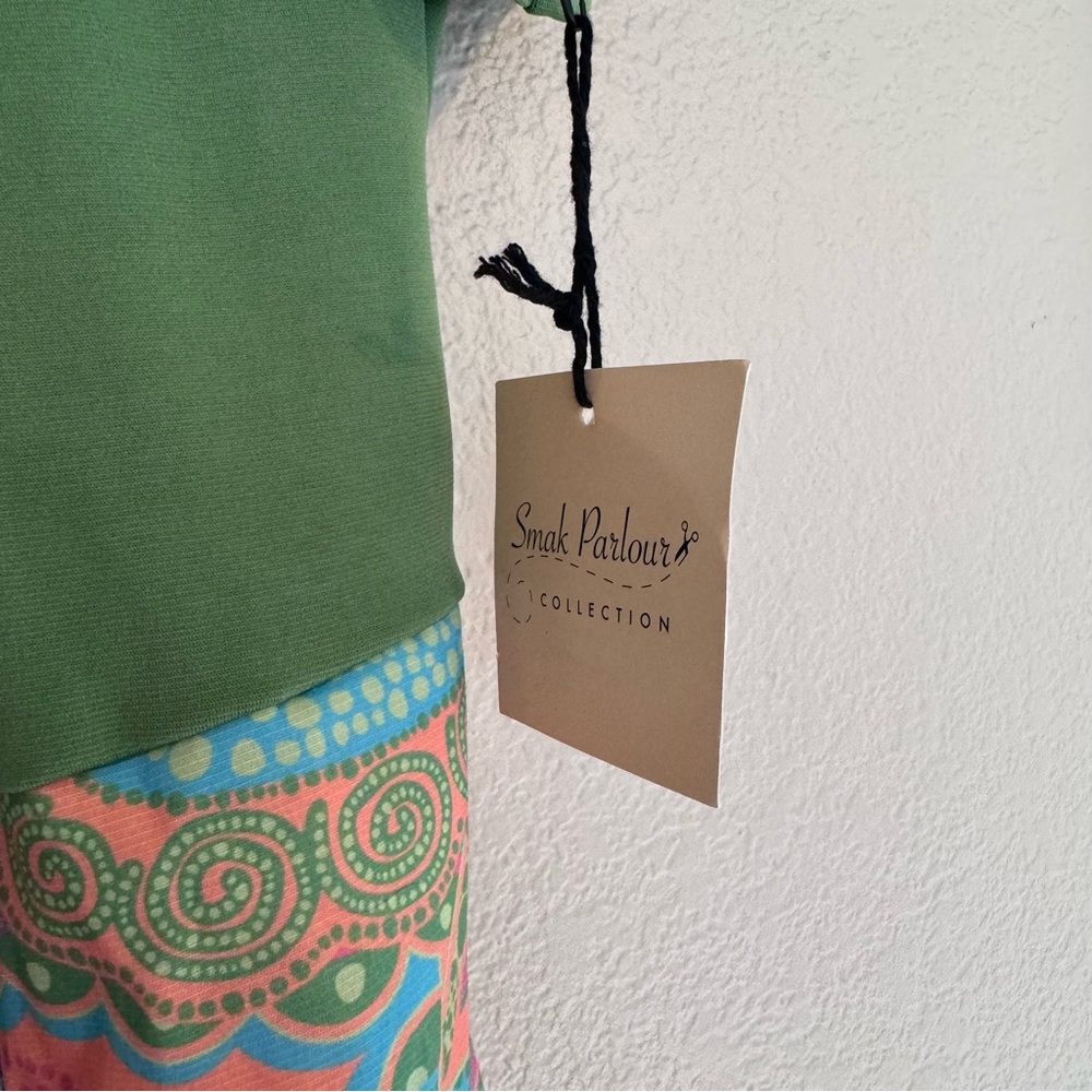 Unique Vintage Green Polo Dress with Pink & Blue Paisley Skirt - Picture 3 of 8